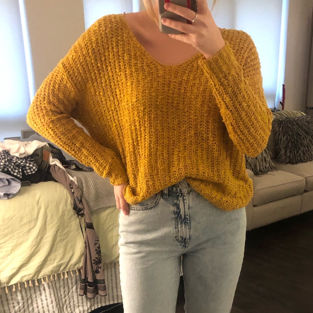 Yellow Knit Sweater with Open Back